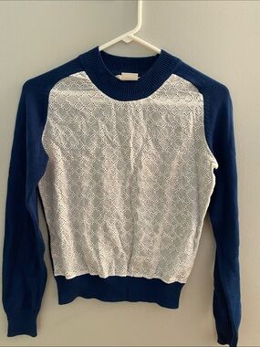 Navy Blue and White Lace Front woman Sweater